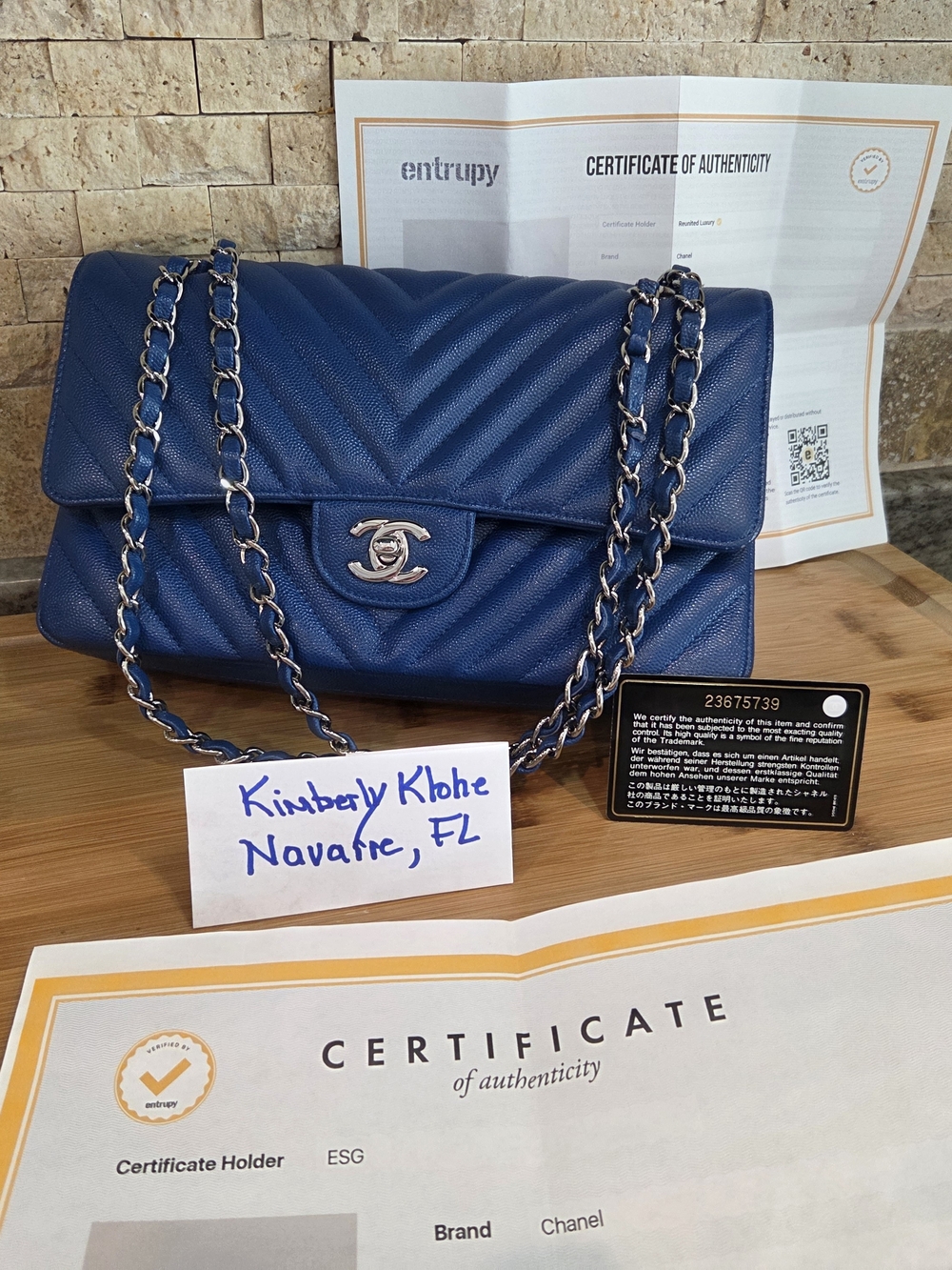 Chanel Chevron Caviar Leather Flap Bag in Navy Blue
